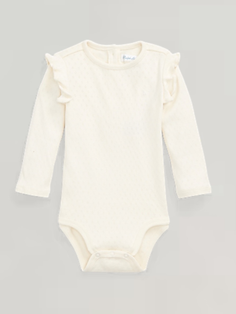 🩷🐻RL🐻🩷 EUC 18m Ruffled Cream Pointelle-Knit Cotton Bodysuit. Like new!